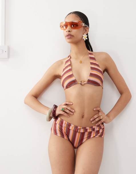 Motel Avi striped belted swim shorts in pink - view 1