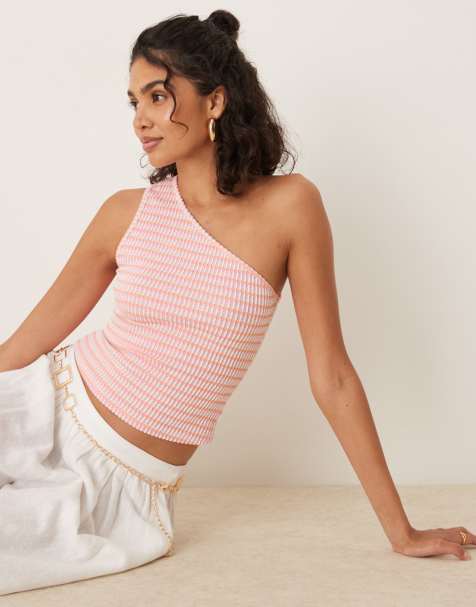 Motel Aviel textured ribbed stripe top in pink - view 1