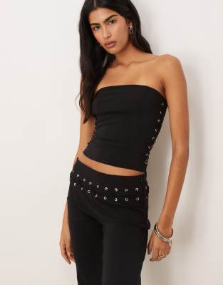 Motel Avira Lace Up Tailored Bandeau Top Co-ord In Black