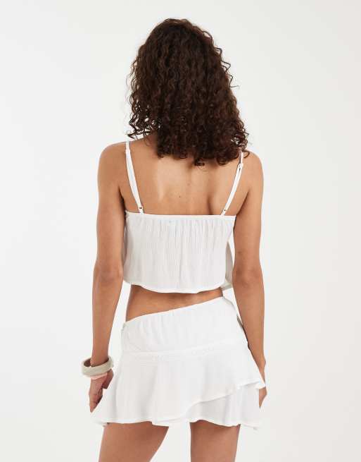 Motel Awilix tie detail cami top in white co-ord, 4 of 4