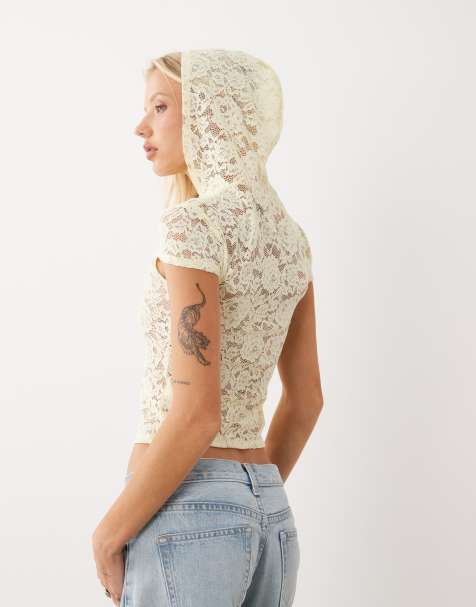 Motel Axelle Kapuzentop aus Spitze in Sorbet-Creme - view 1