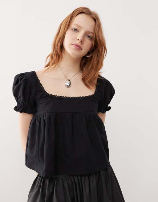 トップス ORR Puff Square Neck Blouse black WEESO Summer Tops for Women Clothing 2025 Dressy Casual
