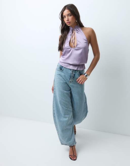 Motel aynar keyhole halter satin top in mauve , 2 of 5