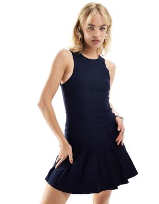 Motel ayosa open back mini kilt dress in navy | ASOS