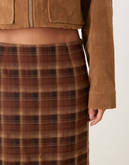 Motel Badra midi skirt in tartan brown, 2 of 5