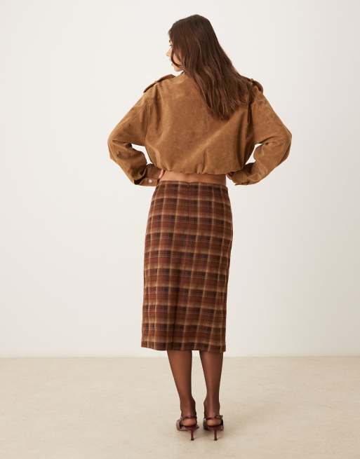 Motel Badra midi skirt in tartan brown, 3 of 5
