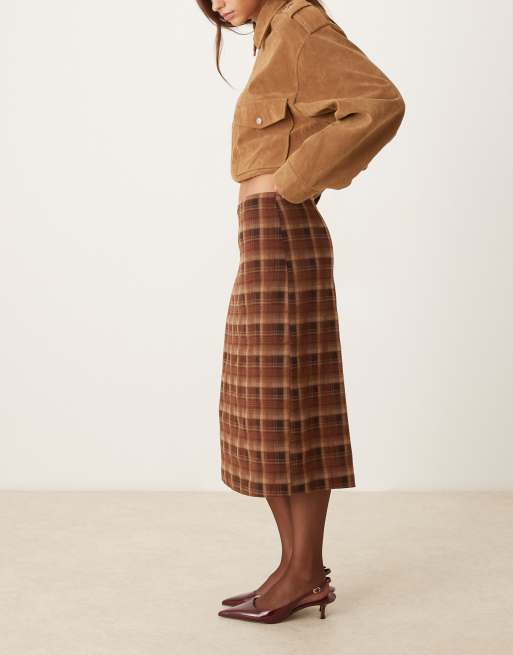 Motel Badra midi skirt in tartan brown, 4 of 5