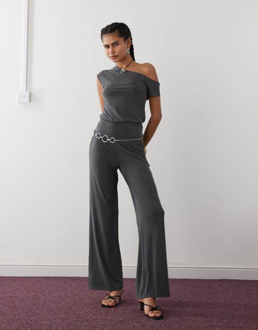 Motel Baku wide leg pants in dark gray - part of a set