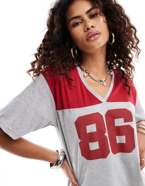 Motel balap oversized varsity t-shirt in grey and red - view 1