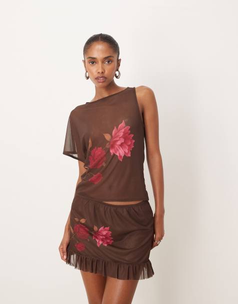 Motel - Balsa - Top d'ensemble asymétrique à fleurs - Marron - view 1