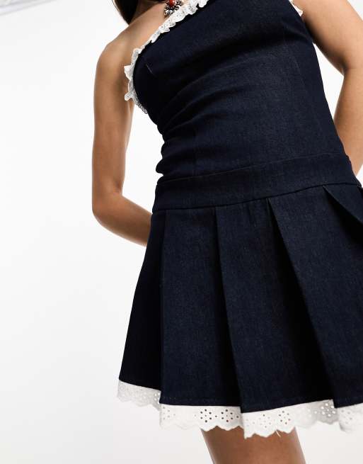Motel bandeau kilt mini dress in chambray indigo, 2 of 4
