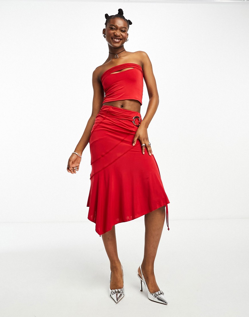 Motel bandeau slinky belted midi skirt co-ord in red