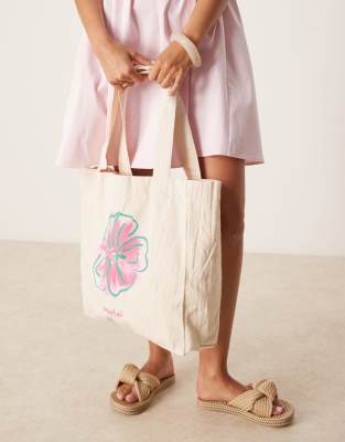 Motel Barbara Hibiscus Print Canvas Beach Bag