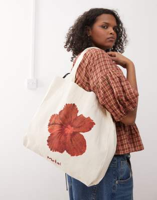 Motel Barbara Hibiscus Print Tote Bag In White