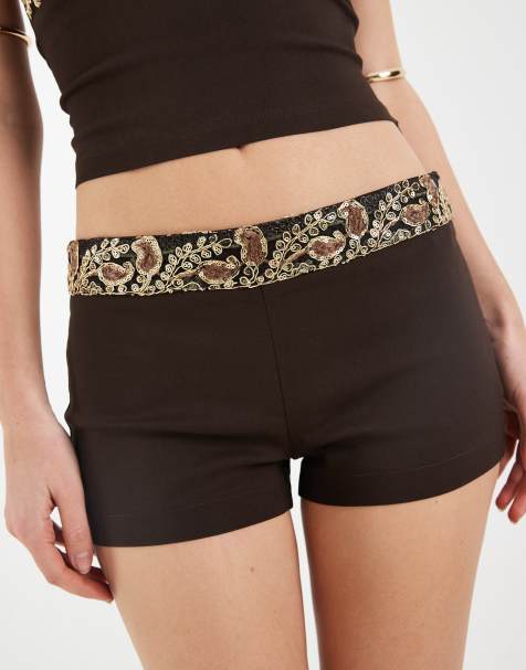Motel Belvani embroidered sequin mini shorts in brown (part of a set) - view 1