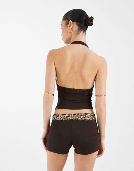 Motel Belvani embroidered sequin mini shorts in brown - part of a set, 5 of 5