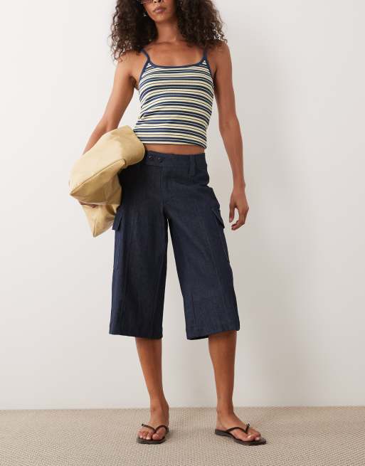 Motel Bensen cargo capri trousers in blue, 2 of 5