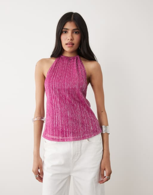 Motel – Bherita – Rosa, plisserad topp med halterneck, 2 av 4