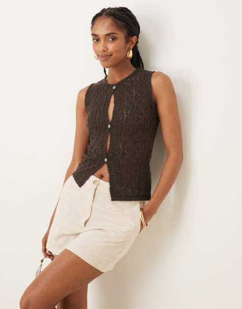 Motel Birama button detail knit tank top in bitter choc - view 1
