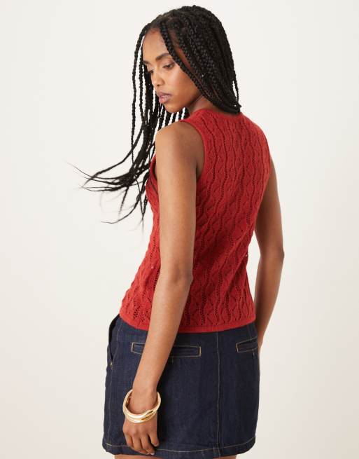 Motel Birama button detail knit tank top in red, 3 of 4