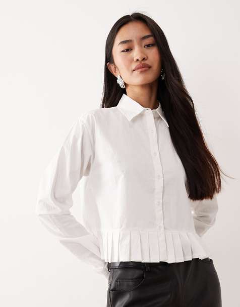 Motel bisian poplin button down shirt with peplum hem in white - view 1