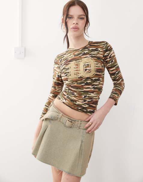 Motel Biya long sleeve top in brown camo - view 1