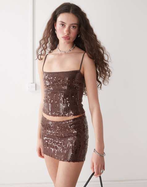 Motel biyaya sequin cami top in brown