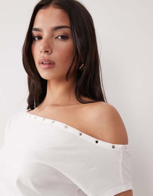 Motel Bizzy studded top in off white, 2 of 4