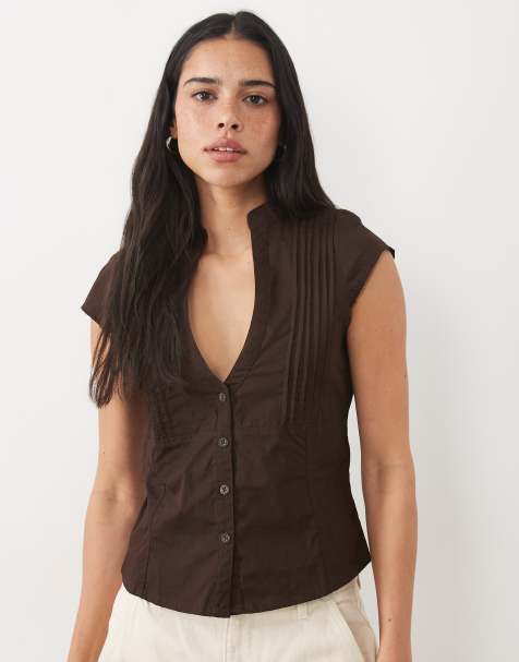 Motel - blusa burke de popelina en marrón chocolate - view 1