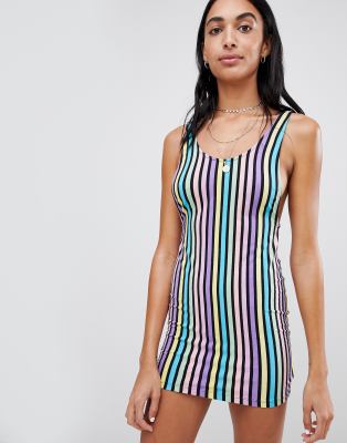 For juniors candy mini rainbow in bodycon motel stripe dress