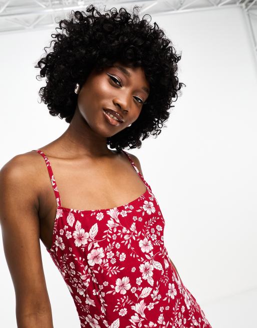 Motel bold floral cami maxi dress in berry red