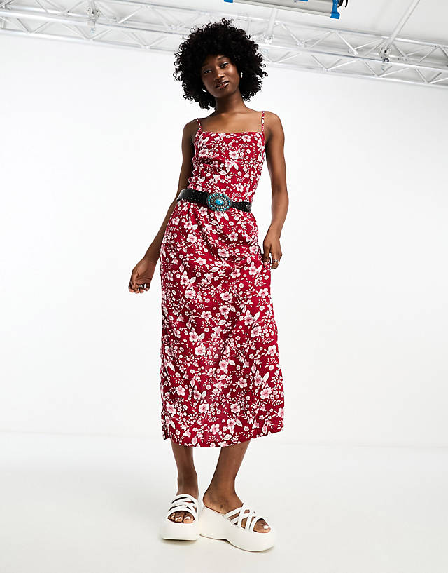 Motel - bold floral maxi cami dress in berry red
