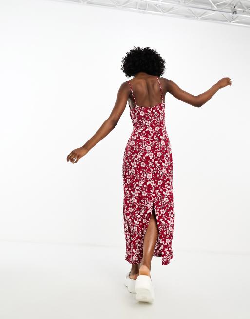 H&m red floral midi on sale dress