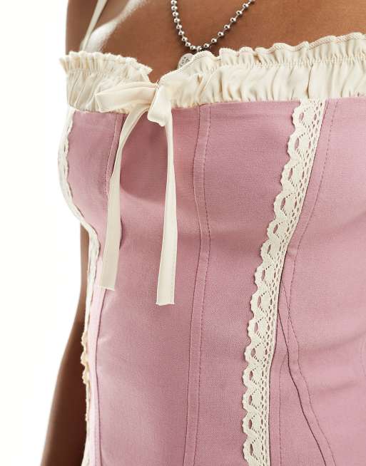 Motel bow corset pleated mini dress in dusky pink