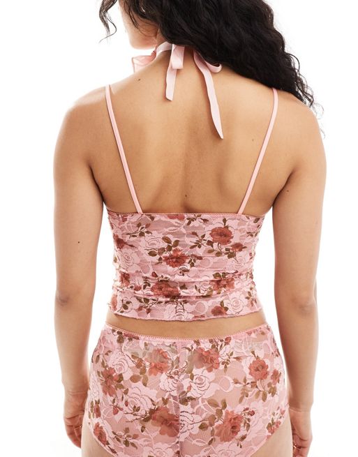 Motel bow detail lace cami co-ord in pink | ASOS
