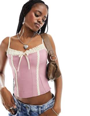 Motel bow detail panelled corset cami top in dusky pink - ASOS Price Checker