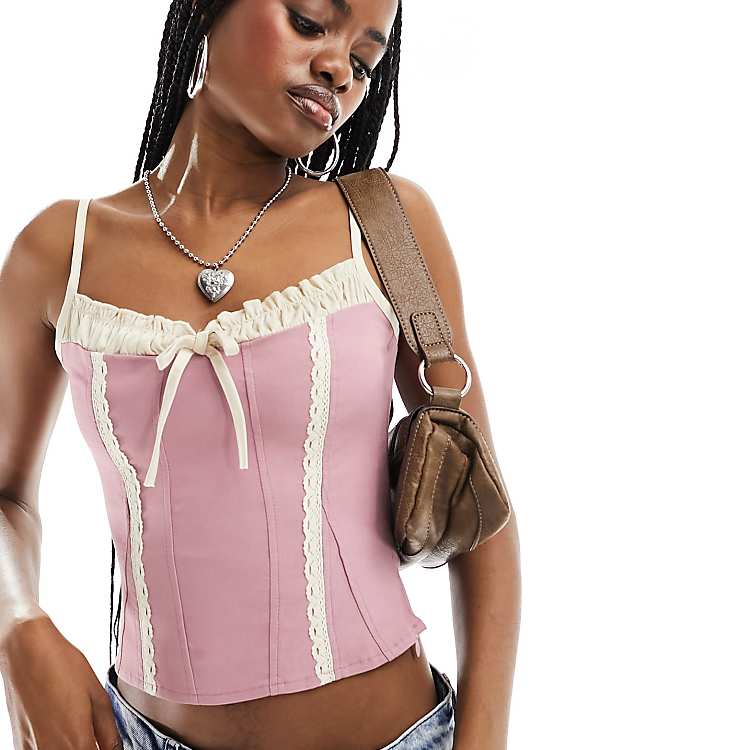 Motel bow detail panelled corset cami top in dusky pink | ASOS Motel bow detail panelled corset cami top in dusky pink | ASOS