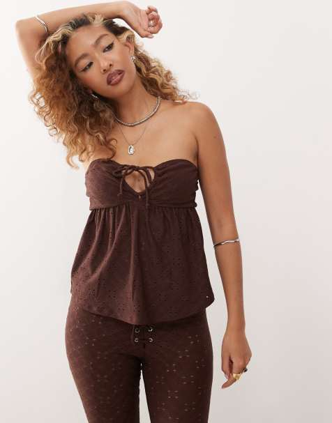 Motel boyd eyelet bandeau top in brown - view 1