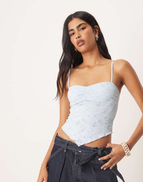 Motel brando lace cami top in light blue