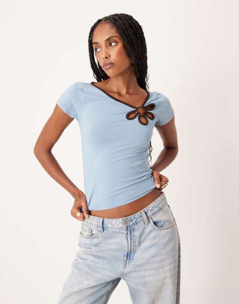 Motel bunga floral cut-out baby tee in nantucket blue