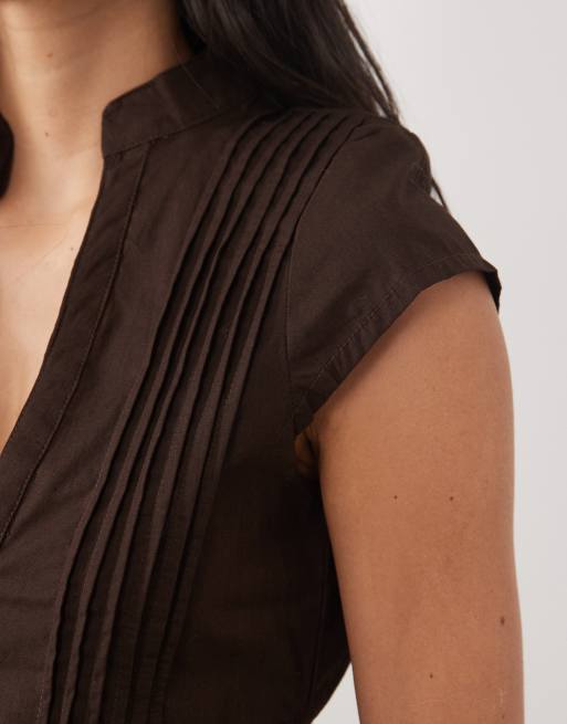Motel burke poplin blouse in chocolate brown, 2 of 4