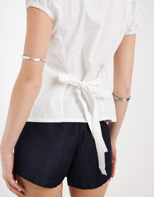 Motel Caixia blouse van poplin met strik op de rug in wit, 4 van 4
