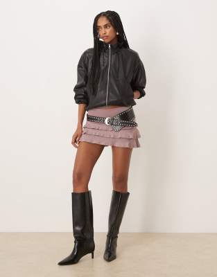 Motel Calali Ruffle Tiered Skirt In Pink