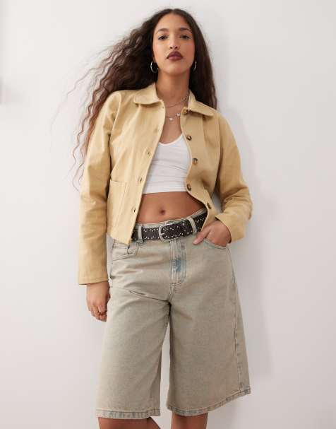 Motel calva boxy jacket in tan - view 1