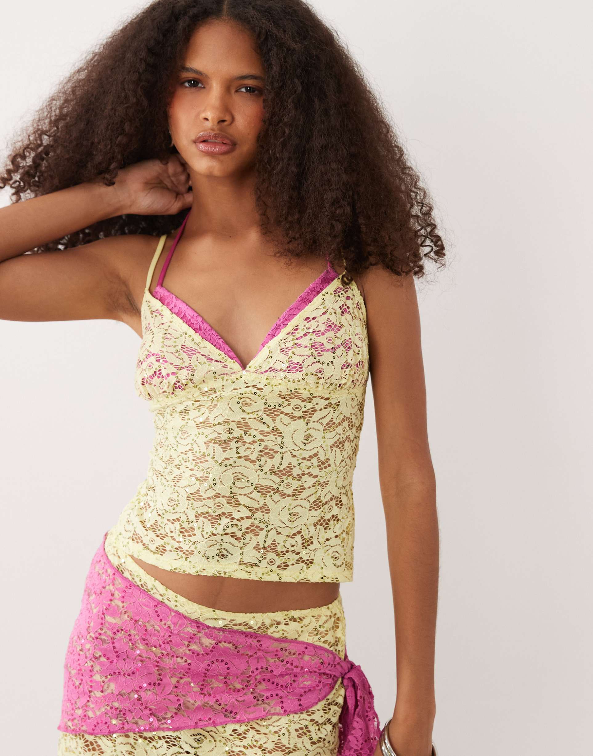 motel calya tank top with bra detail in lime - part of a set