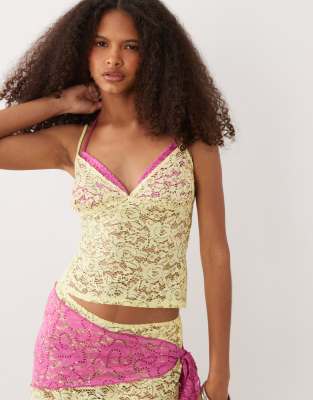Motel Calya Vest Top Co-ord With Bra Detail In Yellow