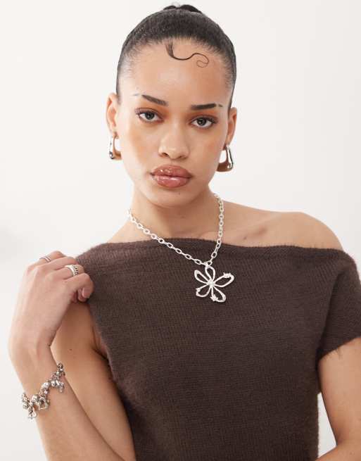 Motel calyce asymmetric fluffy knit sweater in chocolate brown