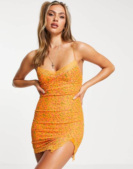 Asos orange lace dress hotsell