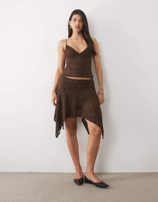 Motel Camilla top coordinato con paillettes marrone, 3 di 4