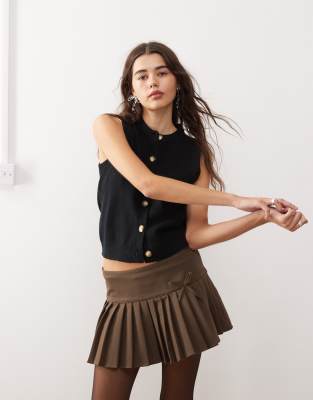 Motel Camira button through knitted singlet in black | ASOS